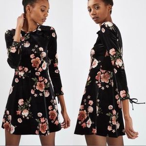 Topshop Velvet Floral Skater Dress